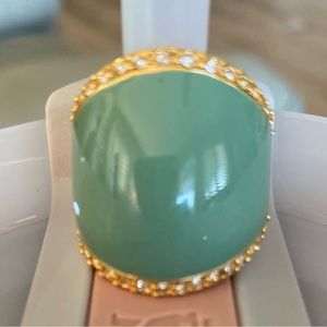 9 HSN “Glamour Magazine” Big Bold Statement Ring:OOK:Gold.Green.Clear Crystals!